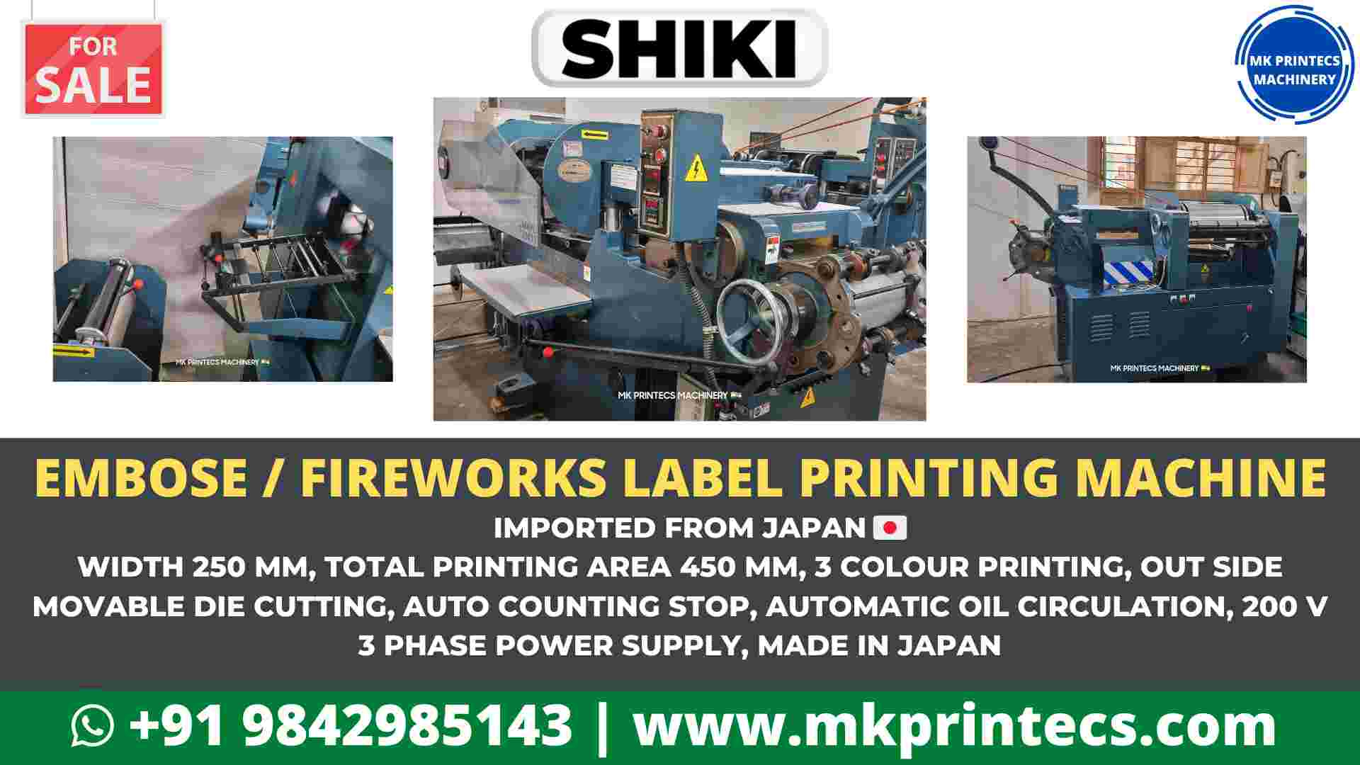 SHIKI PC 45M - EMBOSE & FIREWORKS LABEL PRINTING MACHINE FOR SALE | MK PRINTECS MACHINERY | +91 9842985143